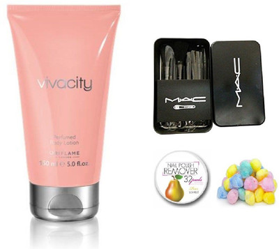 

Oriflame Sweden Vivacity Oriflame Body Lotion Vivacity Perfumed Body Lotion Body Lotion with MAC Imported Makeup Brush Set(Set of 4)