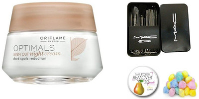 

Oriflame Sweden Optimals Even Out Oriflame Night Cream - 50 gm with MAC Imported Makeup Brush Set(Set of 4)