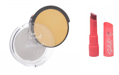 

Blue Heaven Ultra High Definition Compressed Powder -04 with Splash Super Matte Lipstick - 310 Plum Desire(Set of 2)