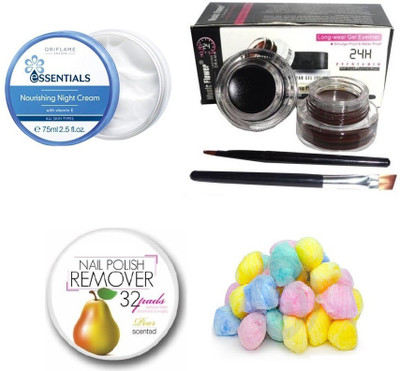 

Oriflame Sweden Essentials Nourishing Oriflame Night Cream 75 ml with Music Flower 2 in 1 Long Wear Gel Eyeliner (Black + Brown)(Set of 4)