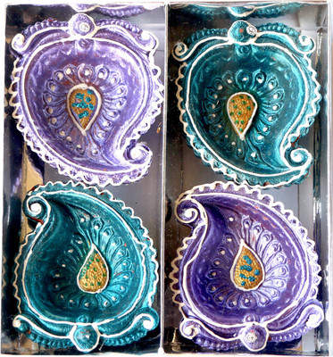 

eCraftIndia Terracotta (Pack of 4) Table Diya Set(Height: 1 inch)