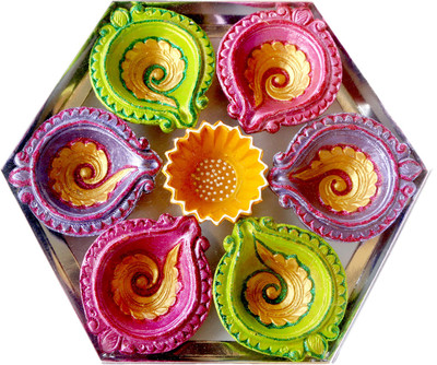 

eCraftIndia Terracotta (Pack of 7) Table Diya Set(Height: 1 inch)
