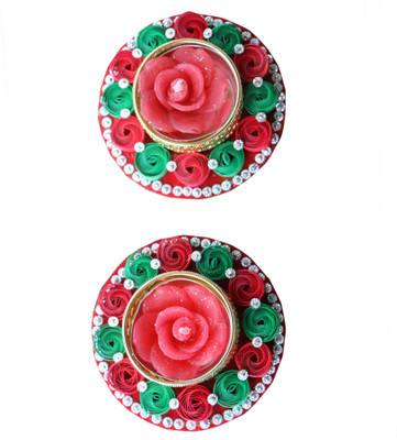 

eCraftIndia Terracotta, Paper (Pack of 2) Table Diya Set(Height: 1 inch)