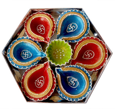 

eCraftIndia Terracotta (Pack of 7) Table Diya Set(Height: 1 inch)