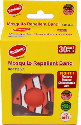 

RUNBUGZ FISH DESIGN MOSQUITO REPELLENT BAND WITH 2 REFILLABLE TABS - 1 MONTH PACK