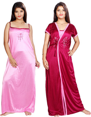 ZAIRRA Women Nighty with Robe(Maroon) ZAIRRA Women Nighty with Robe(Maroon)