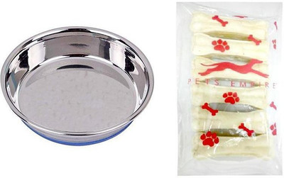 

Pets Empire Best Combo Offer Cat feeding Bowl with silicone Base 200ml+ Pressed Dog Bone, Mini (3-Inch X 6 Pieces) round Stainless Steel Pet Bowl(200 ml Multicolor)