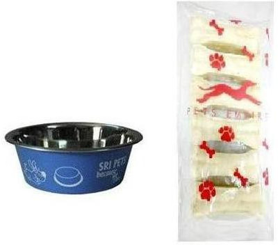 

Pets Empire Best Combo Offer Stainless Steel Color Designer Pet bowl+ Raw Hide Bone (3 inch x 6 pcs) round Stainless Steel Pet Bowl(1600 ml Multicolor)