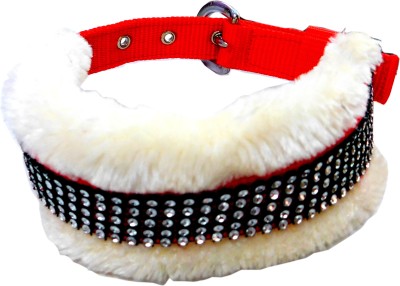 Skora High Quality & Stylish Nylon sheepskin Fur Dog Collar Embellished Dog Collar Charm(Red, Cream, Round)