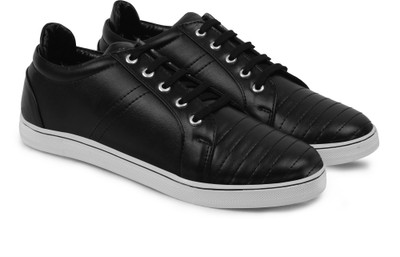 

BUWCH Men Black Casual Synthetic Leather Sneaker Shoe-10UK Sneakers For Men(Black
