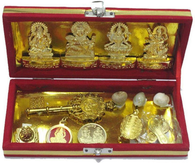 SHIVOHAM Sri Dhan Laxmi- Kuber Bhandari Yantra 21 cm (Paper, Red, Gold) Decorative Showpiece - 21 cm(Brass, Red) 1