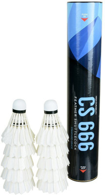 Cosco CS 666 Feather Shuttle Cocks Feather Shuttle - White(Medium, 77, Pack of 10)