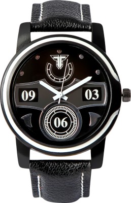 Traktime New Edge Analogue Black & White Tone Round Dial Leather Strap Watch  - For Men   Watches  (Traktime)