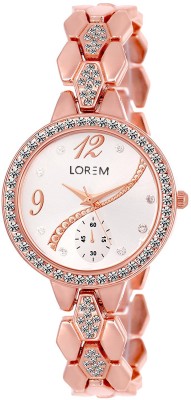 LOREM New LR215 Rose Gold Metal Diamond Studed Chronograph Pattern Bracelet Girls Watch  - For Women   Watches  (LOREM)