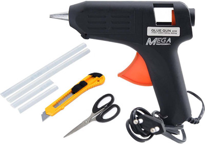 

Indo Mega Professional Glue Gun 40w + Small Scissor + Paper Knife Cutter Auto Lock + 2 Small , 2 Big Glue Sticks Standard Temperature Corded Glue Gun(10 mm)