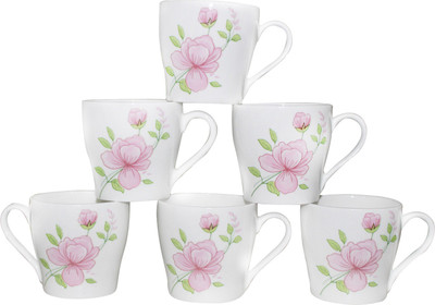 

Pearl Floral Pink Bone China(Multicolor, Pack of 6)
