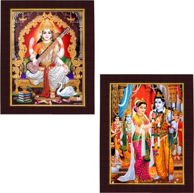 Shree Sai Saraswati Maa and Shiv Ji Parwati Ji Beautiful Fiber Glass Wall Hanging Combo Digital Reprint 14 inch x 11 inch Painting(With Frame, Pack of 2)