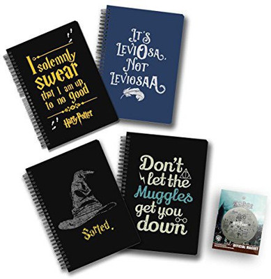 

MC SID RAZZ A5 Notebook(Official ''Harry Potter'' Gift Set/Birthday Gift/Return Gift - Combo Pack of 5, I Solemnly Swear Notebook + Leviosa Notebook + Sorted Notebook + Muggles Notebook + Infographic Grey Fridge Magnet with Bottle Opener , Licensed by War