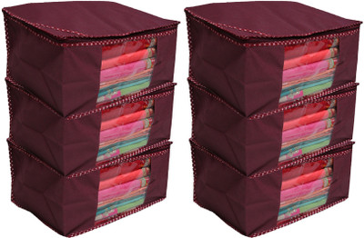 KUBER INDUSTRIES Designer Non woven Saree cover/ Saree Bag/ Storage bag Set of 6 Pcs 9 Inches Height COMBONWCMBB15(Maroon)