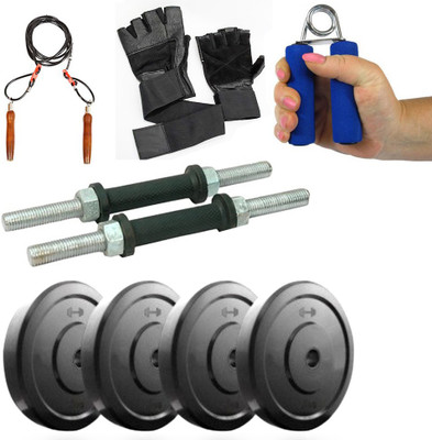 

Sports Solutions Gym Fitness 1kg 4 PVC Plates+2 Dumbell Rods+Hand Grip+Gym Gloves+Skipping Rope Gym & Fitness Kit