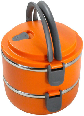 

VibeX ™ Stainless Steel 2 layers Lunch Box with handle Thermos for Food Container insulation Student Bento box Dinnerware 2 Containers Lunch Box(1400 ml), Orange