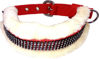 Skora High Quality & Stylish Nylon Sheepskin Fur Dog Collar -1.25 Inch - Size . Neck Size ( 20-24.50 inch) Dog Everyday Collar (, red-cream) Dog Show Collar(, red