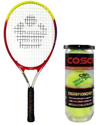 

Cosco Combo Of Two, one 'Cosco 23' Tennis Racquet and One Box 'Championship' Tennis Ball Pack of 3- Multicolor Strung Tennis Racquet(G4, 95 g)