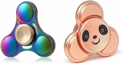 

ROSE Rainbow Triangle UFO & Cute Panda Metal Fidget Hand Spinner Toy Set Of 2 (Multicolor)(Multicolor)