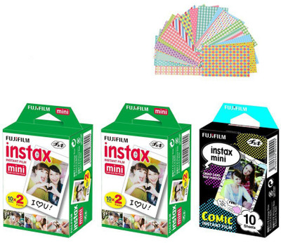 

Fujifilm 2 packs Instax Mini White (10X2), 20 Stickers, Comic (10X1) Film Roll(Yes 800 ISO Pack of 3)