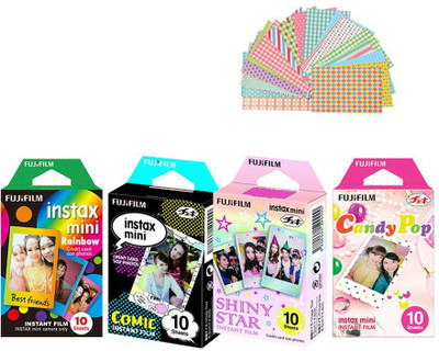 

Fujifilm Instax Mini Rainbow, 20 Stickers, Comic, Shiny Star And Candy Pop Film Roll(Yes 800 ISO Pack of 4)