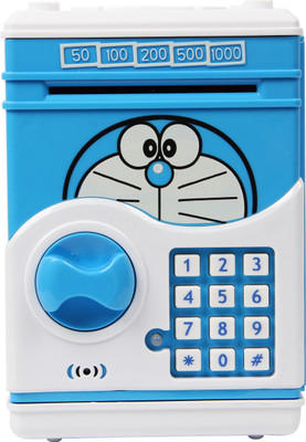 

Toyvala Speaking Money Safe For Kids with Smart Electronic Lock | Piggy Bank for Coin/Bills, Doraemon ATM Piggy Bank, Safe Bank Number Bank Coin Bank(Blue)