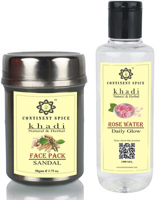 

Continent Spice KHADI FACE PACK (SANDAL) 50 GM WITH ROSE WATER 100ML -CS682005(Set of 2)