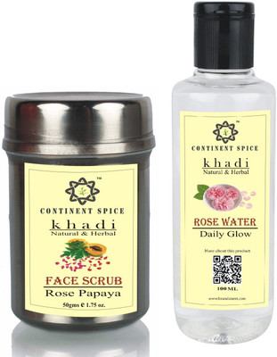 

Continent Spice KHADI FACE SCRUB (ROSE PAPAYA) 50 GM WITH ROSE WATER 100ML -CS682005(Set of 2)