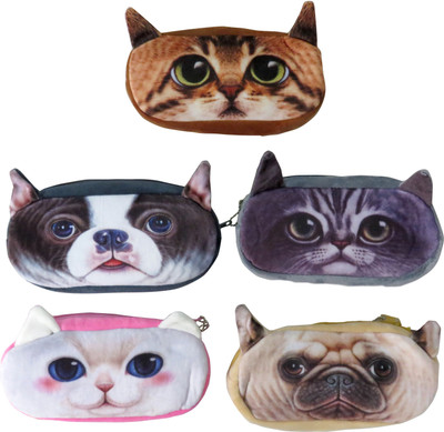 

PEPUP Birthday Return Gift - Cutie Cat Face Pencil Pouch Art Artificial Leather Pencil Boxes(Set of 5, Multicolor)