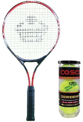 

Cosco Combo Of two, one 'Euro Top' Tennis Racquet and one box of 'Championship' Tennis Ball (Pack of 3)- Red Strung Tennis Racquet(G4, 95 g)