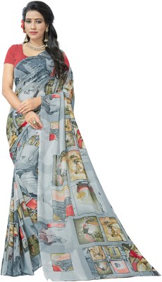 Vardan PRINTS Geometric Print Bollywood Georgette Saree(Grey)