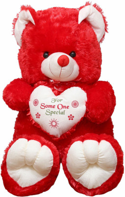 

ToynJoy Lovable & Dazzling 3.5 Feet Red Teddy Bear Stuffed Toy with Heart - 107 cm(Red)