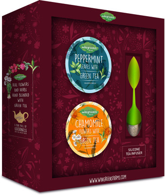 

Wingreens Farms Two Tea & Infuser Gift Set (Peppermint & Chamomile Green Tea) Peppermint, Chamomile Green Tea Plastic Bottle(120 g)