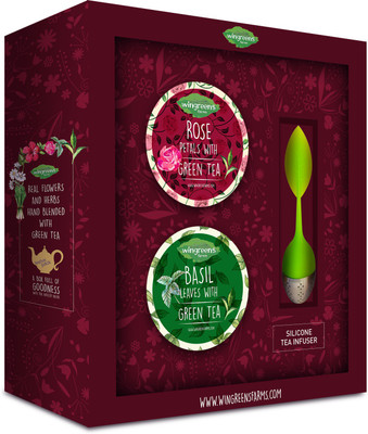 

Wingreens Farms Two Tea & Infuser Gift Set (Rose & Basil Green Tea) Rose, Tulsi Green Tea Plastic Bottle(120 g)