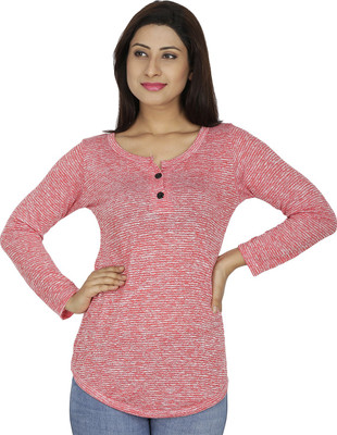 

Svt Ada Collections Casual Full Sleeve Striped Women's Red Top
