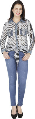

Svt Ada Collections Women's Printed Casual Grey Shirt, Grey with denim