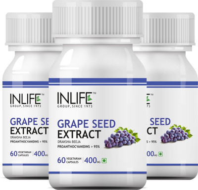 

Inlife Grape Seed Extract (Proanthocyanidins > 95%) 400 mg - 60 Veg. Capsules (3-Pack)(60 No)