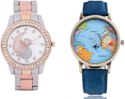 COSMIC WORLD MAP & TWO TONE STYLES STRAP PRINTED DIAL DIAMOND STUDDED PARTY WEAR Watch  - For Couple   Watches  (COSMIC)