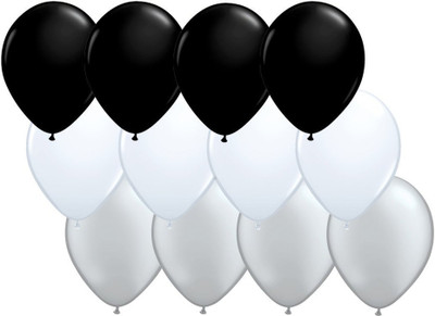 Shop Online Solid Black, White & Silver Balloon(Black, White, Silver, Pack of 50)