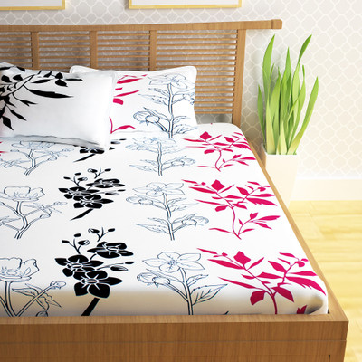 

Story@Home 240 TC Cotton Double Floral Bedsheet(Pack of 1, White)
