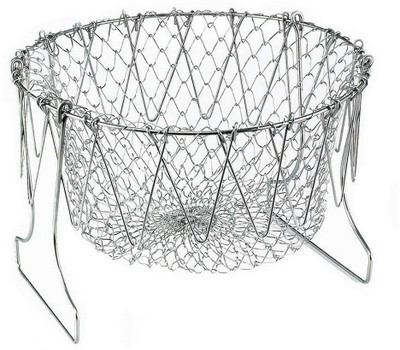 

Onmall hef Basket Cooker Strainer 12 in 1 Kitchen Tool For Deep Frying, Steaming, Poaching, Blanching Collapsible Strainer(Steel Pack of 1)