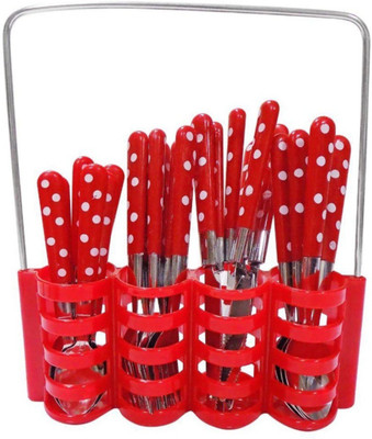 

ShopyBucket Floraware 24 Pcs Plastic Cutlery Set With stand Disposable Stainless Steel Cutlery Set