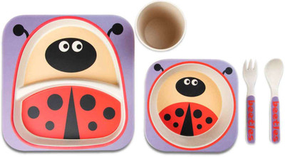 

EZ Life Kids Dining Set - 5 Pieces - Purple Ladybug Pack of 5 Dinner Set(Wood)