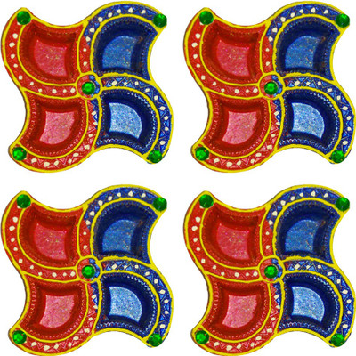 

Craft Art India Handmade Earthen Clay / Terracotta Decorative Dipawali / Diwali Diya / Tealight / Oil Lamps for Pooja / Puja , Size(CM):2.5x23x14.5 Terracotta (Pack of 4) Table Diya Set(Height: 0.98 inch)