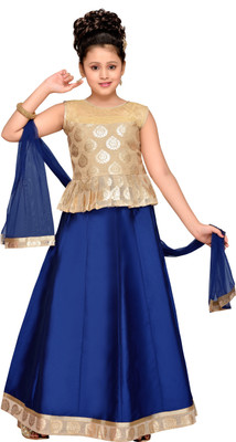 Adiva Girls Lehenga Choli Ethnic Wear Self Design Lehenga Choli(Green, Pack of 1)